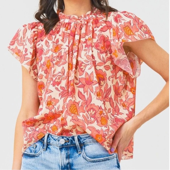 Trovata Birds of Paradis Autumn Paisley Floral Short Sleeve Cotton Blouse Top XS - Picture 2 of 16